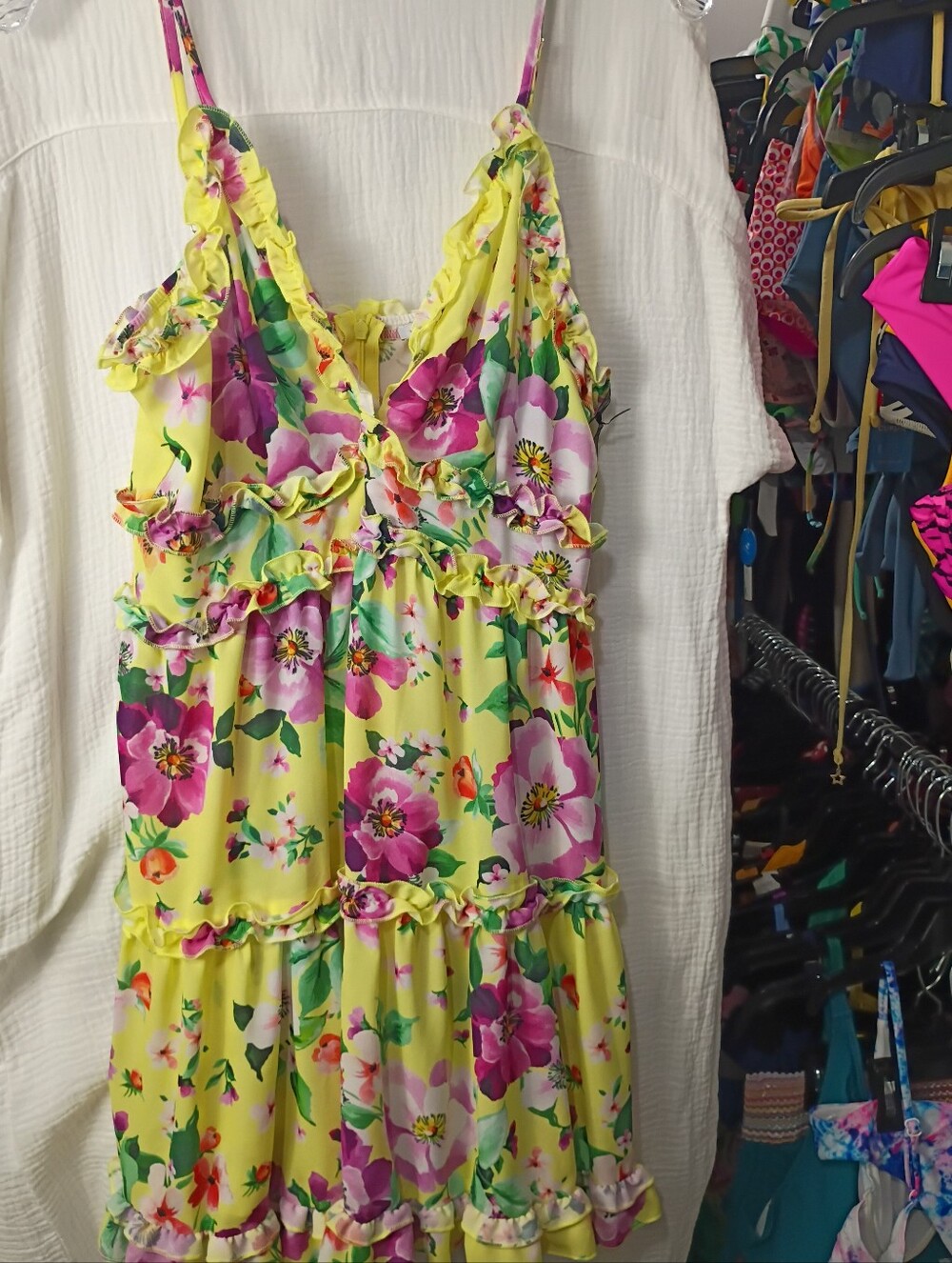 Haute Monde Yellow Floral Ruffle Mini Dress - SIZE Large NWT - Picture 3 of 10